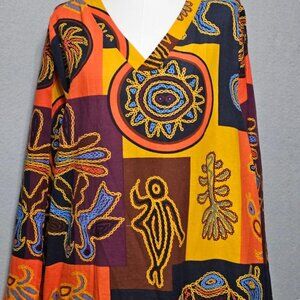 TIKI Sun Goddess Vintage Dashiki Caftan Lounge Dress Crewel Look 3X-4X (26W-28W)